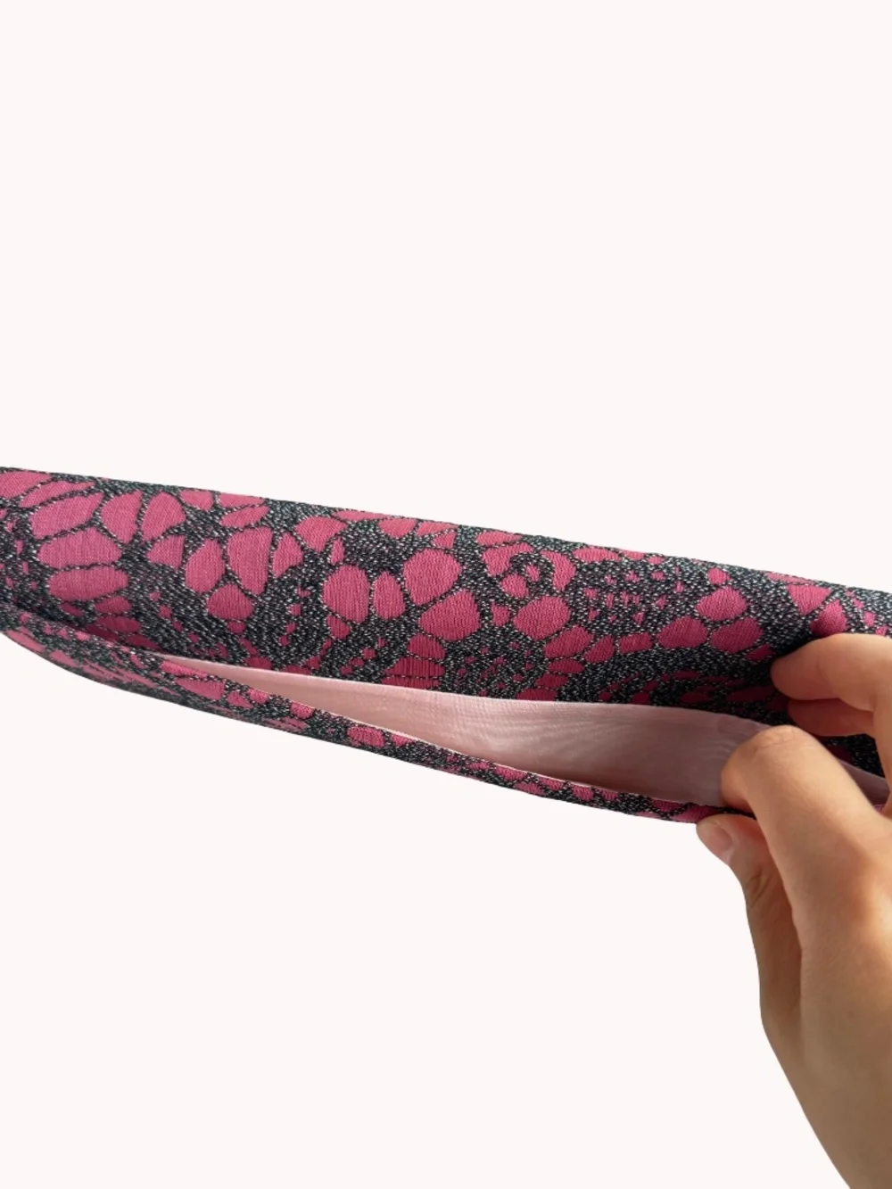 Vintage Pink Black Fabric Clutch Evening Bag Wedding Purse Formal Party Makeup